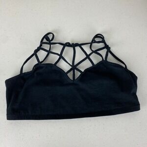 Express One Eleven Black Lattice Halter Crop Top Tank Bra Medium Cotton